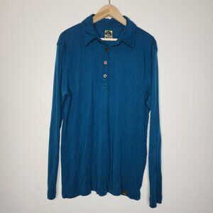 Solstice Gear Mens XL Blue Wool / Nylon Blend 1/4 Button Long Sleeve Shirt